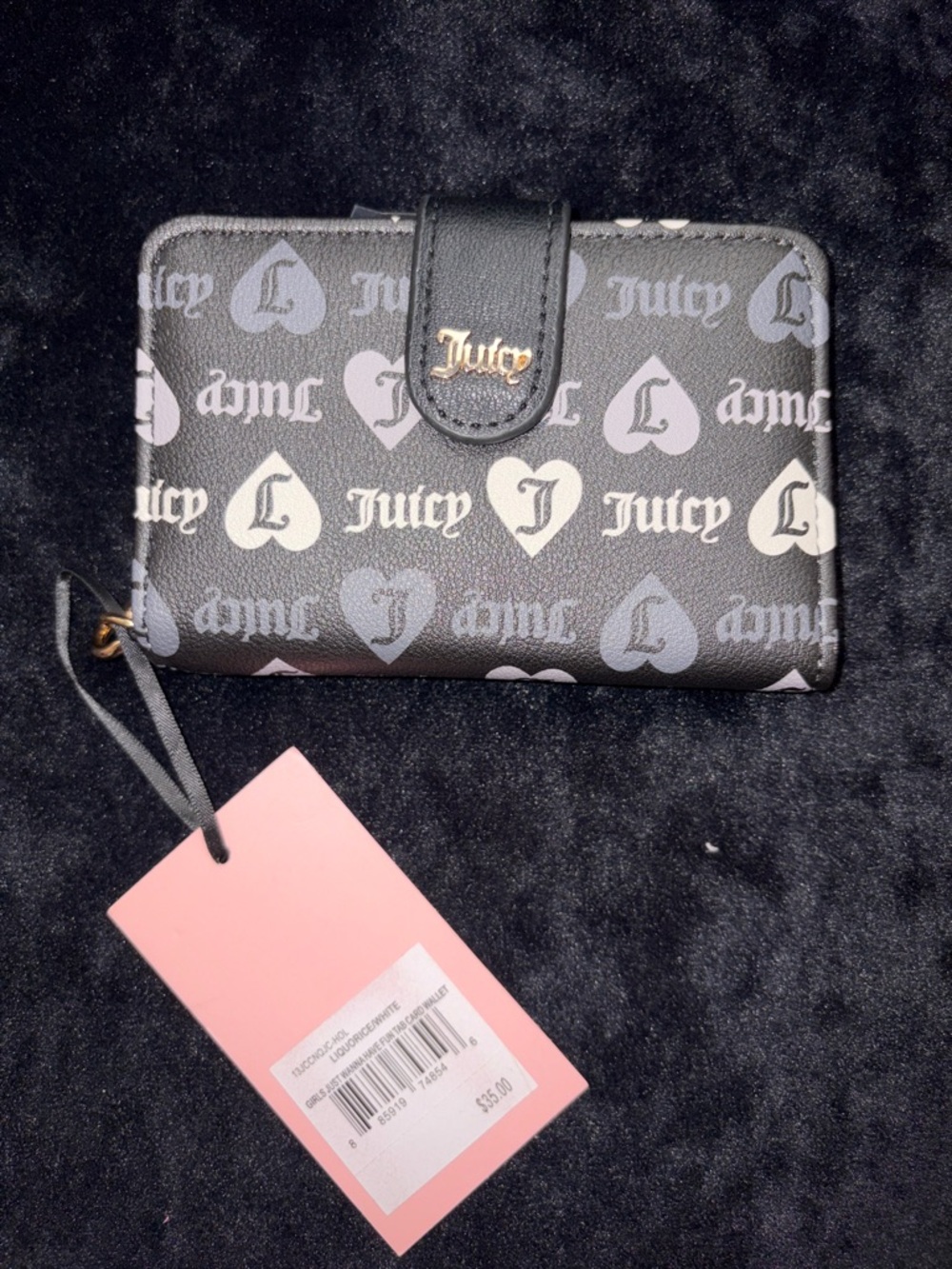 Juicy Couture Black Logo Heart Print Zip Wallet